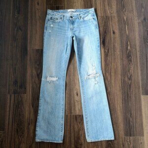 💙 Abercrombie & Fitch Emma Low Rise Straight Distressed Y2K Denim Size 8L